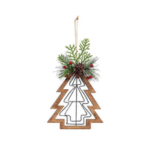 Load image into Gallery viewer, Wood Cutout Ornament with Wire &amp; Greens, 2 Styles
