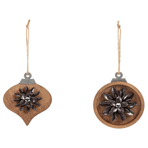 Wood Ornament with Metal Flower Accent, 2 Styles