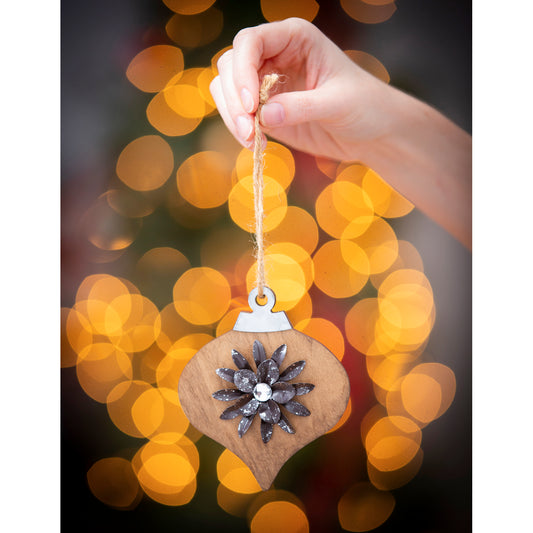 Wood Ornament with Metal Flower Accent, 2 Styles