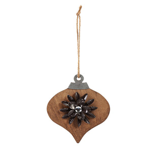 Wood Ornament with Metal Flower Accent, 2 Styles