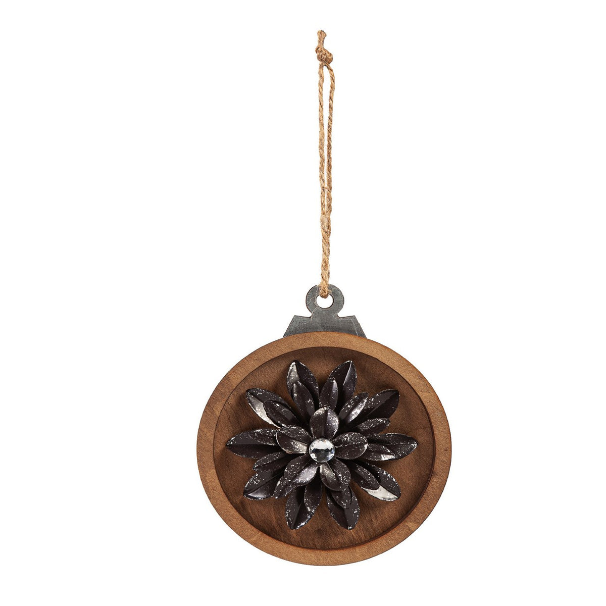 Wood Ornament with Metal Flower Accent, 2 Styles