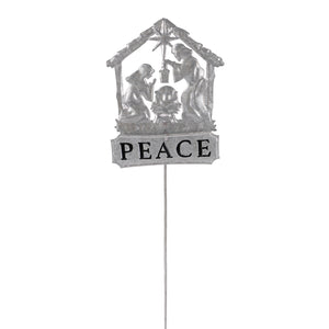 Nativity Peace Silver Plant Pick, 14.25in