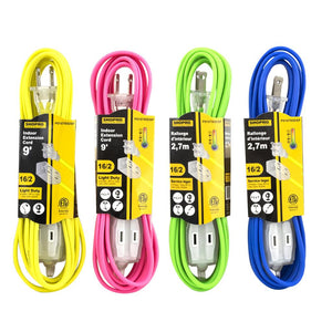 Shopro Indoor Extension Cord, 9ft, Assorted Colors