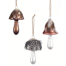 Load image into Gallery viewer, Glass and Feather Mushroom Ornament
