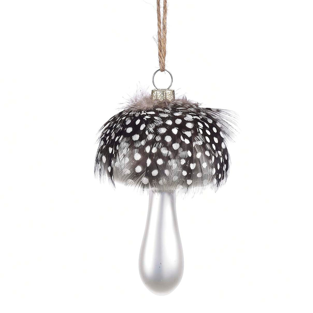 Glass and Feather Mushroom Ornament