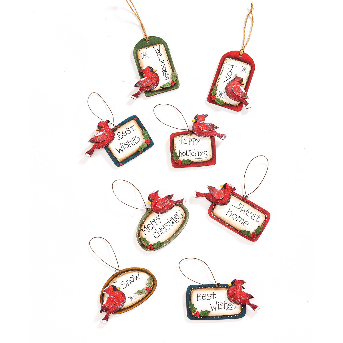 Wooden Cardinal Tag Ornament, 8 Styles