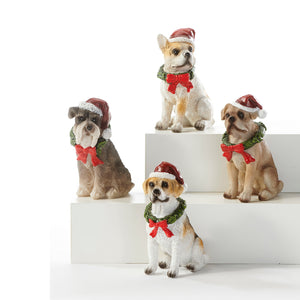 Polyresin Dog in Santa Hat Figurine, 4 Styles