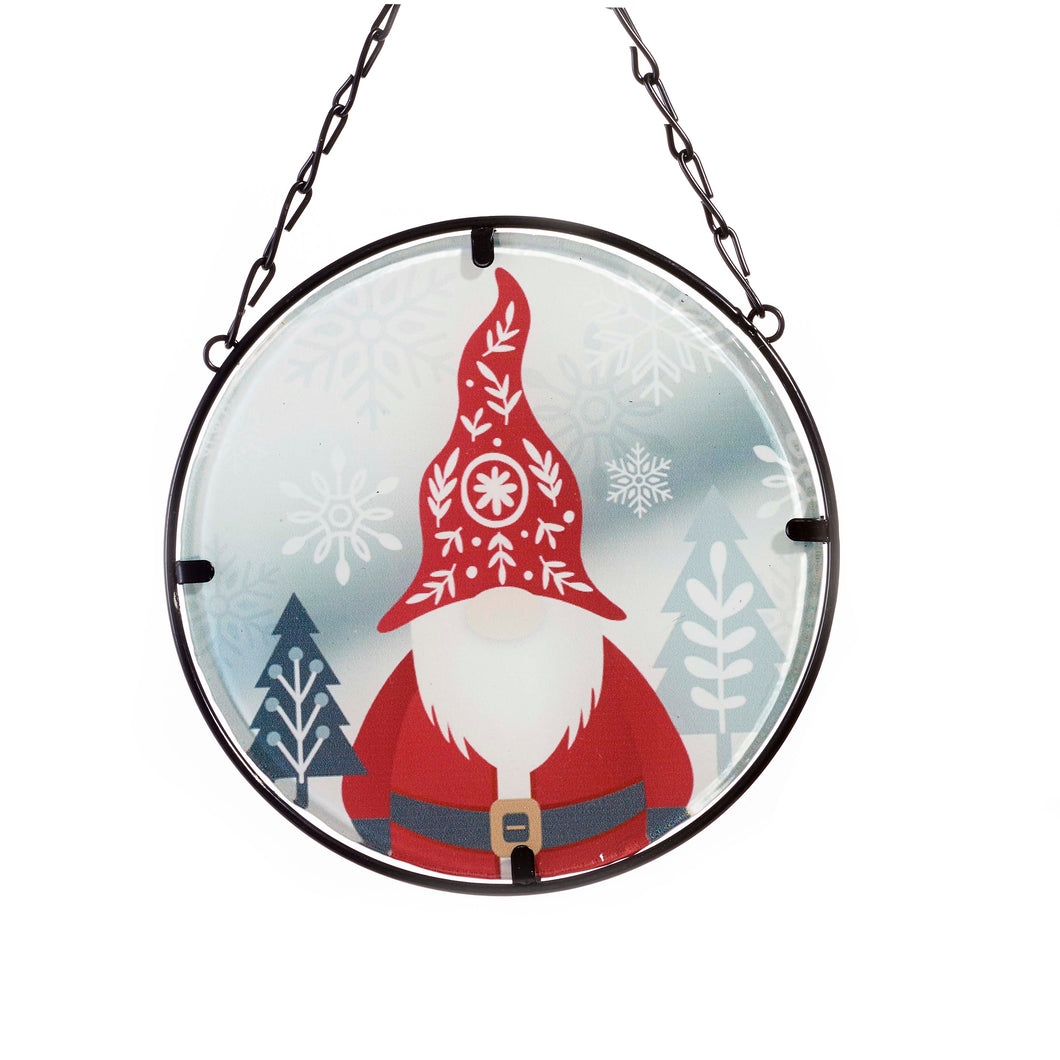 Glass Scandi Gnomes Suncatcher Ornament, 2 Styles