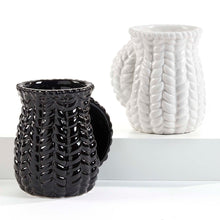 Load image into Gallery viewer, Black &amp; White Knit Ceramic Hand Warmer Mug
