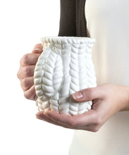 Load image into Gallery viewer, Black &amp; White Knit Ceramic Hand Warmer Mug
