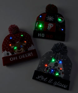 LED Christmas Toque with Pom Pom, 3 Styles