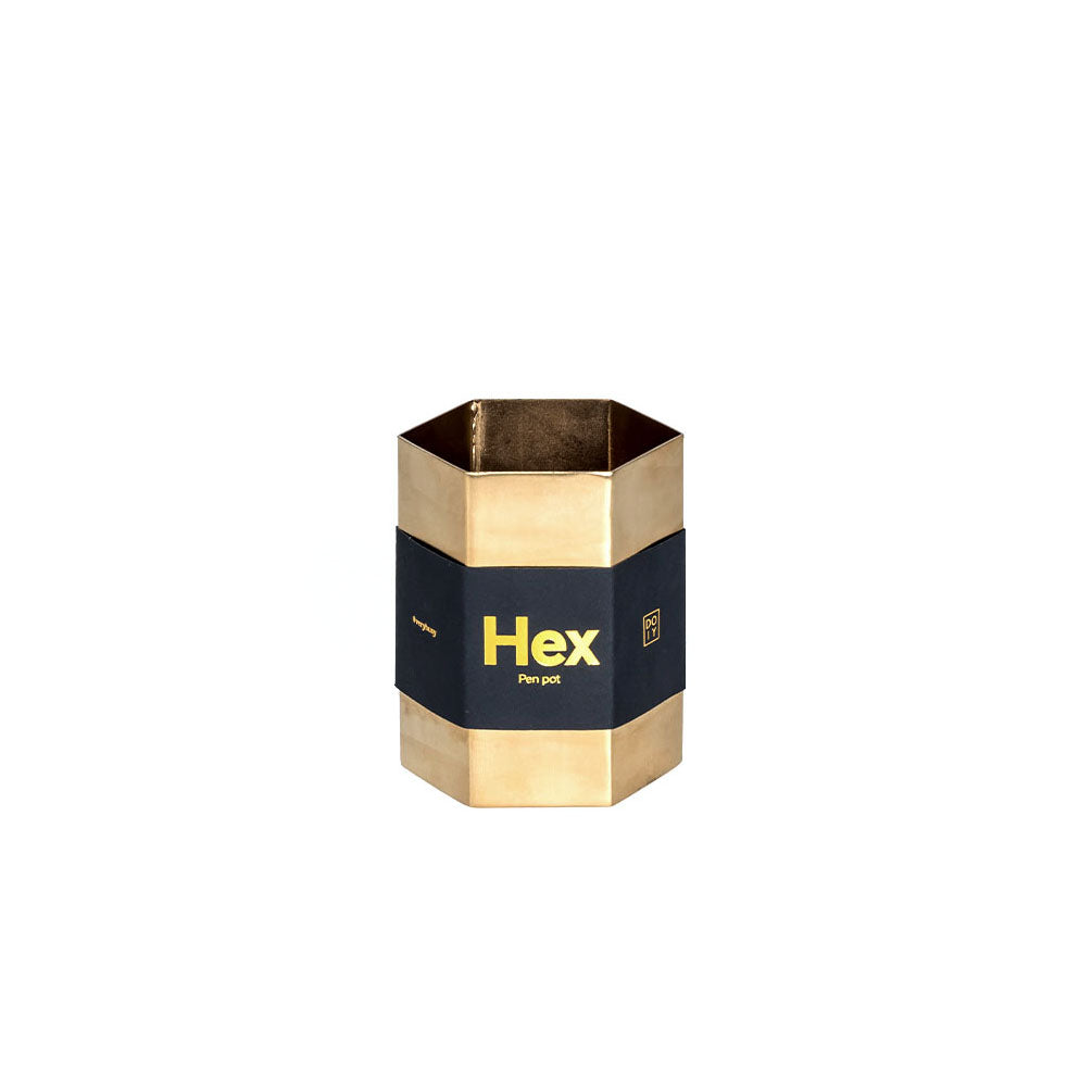 Hex Pen Pot, Stainless Steel, Gold