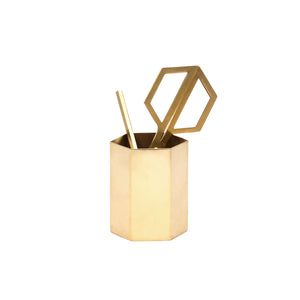 Hex Pen Pot, Stainless Steel, Gold