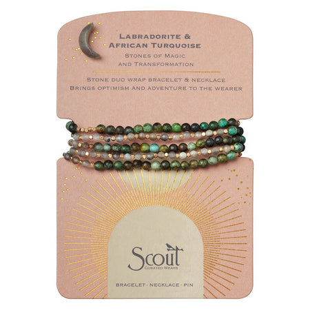 Stone Duo Wrap Bracelet, Labradorite & Afr. Turqse