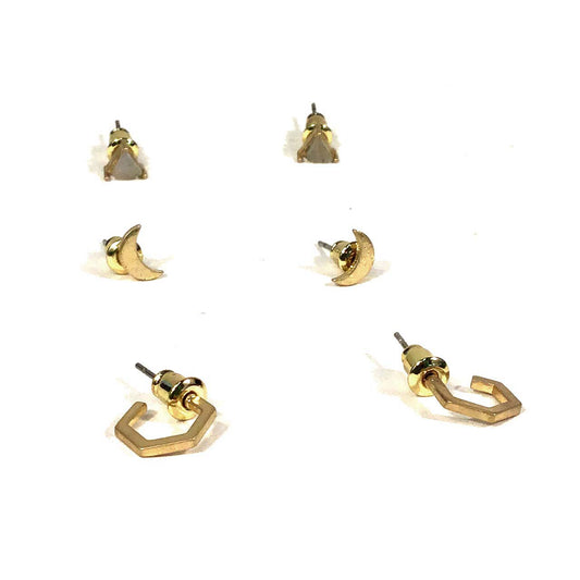 Ella Stud Earring Trio, Gold