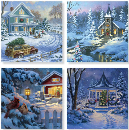 Winter Scene Coasters, Stoneware, Set of 4