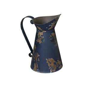 Tin Water Pitcher, Blue, 9.5in