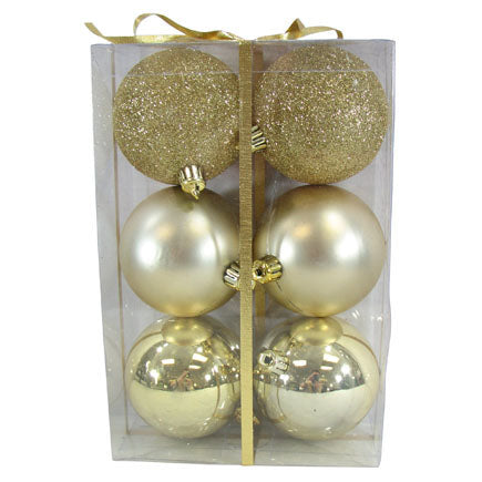 Ball Ornament, Gold, 80mm Multipack 6pc