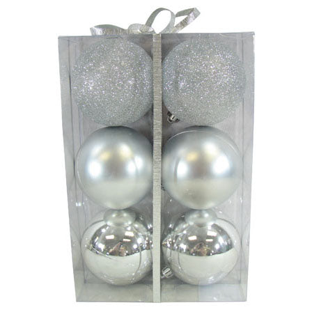 Ball Ornament, Silver, 80mm Multipack 6pc