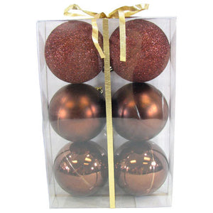 Ball Ornament, Chocolate, 80mm Multipack 6pc