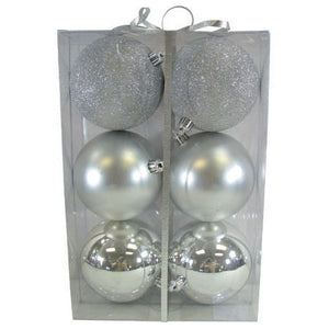 Ball Ornament, Silver, 100mm Multipack 6pc