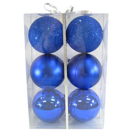 Ball Ornament, Blue, 100mm Multipack 6pc