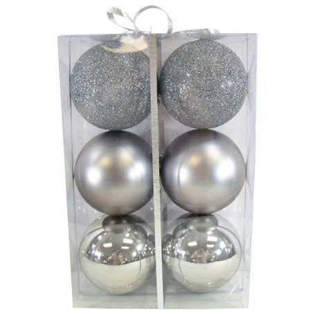 Ball Ornament, Pewter, 100mm Multipack 6pc