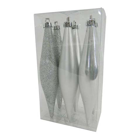 Finial Ornaments, Silver, 140mm Multipack 6pc