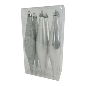 Finial Ornaments, Silver, 140mm Multipack 6pc