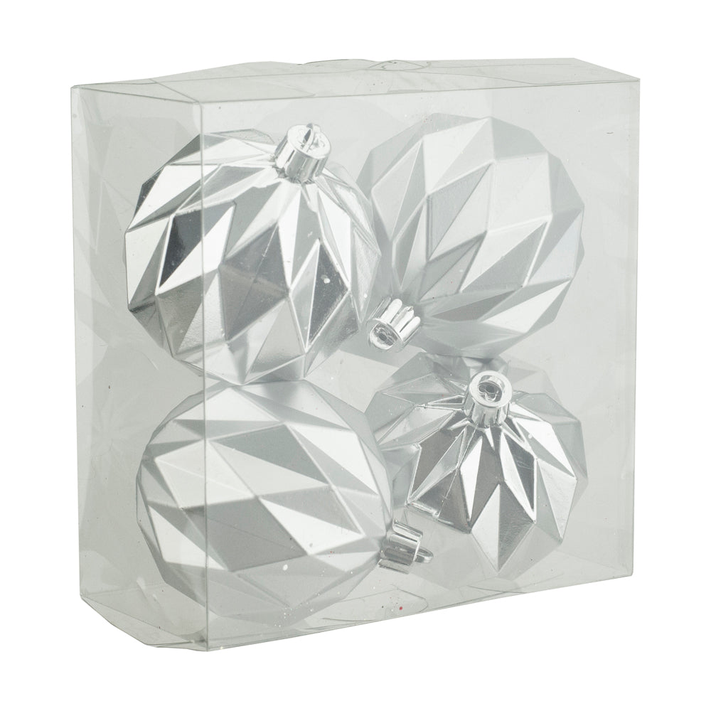 Ball Ornament, Silver, Diamond Cut Multipack 4pc