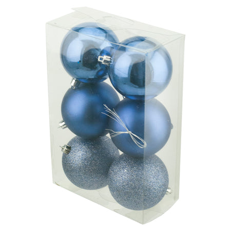 Ball Ornament, Steel Blue, 80mm Multipack 6pc