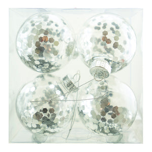 Ball Ornament, Silver Sequins, 80mm Multipack 4pc