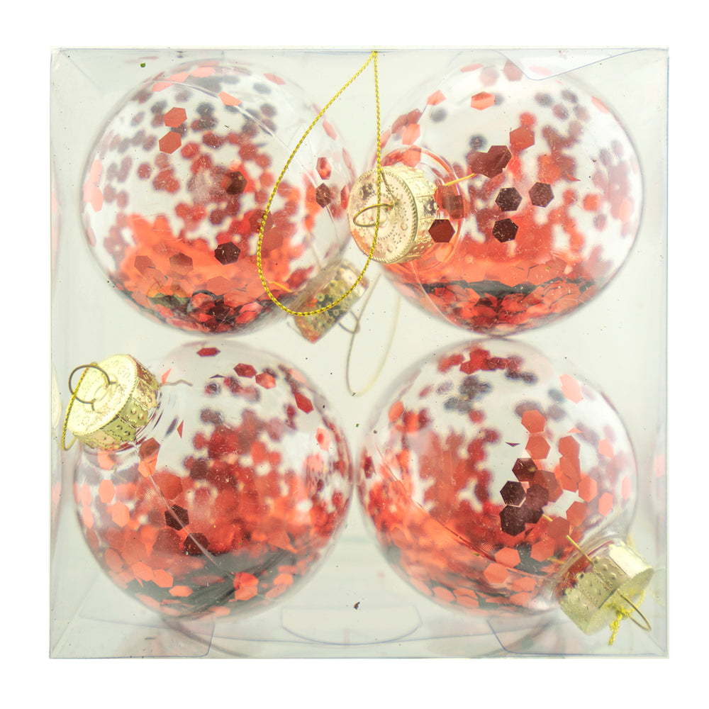 Ball Ornament, Red Sequins, 80mm Multipack 4pc