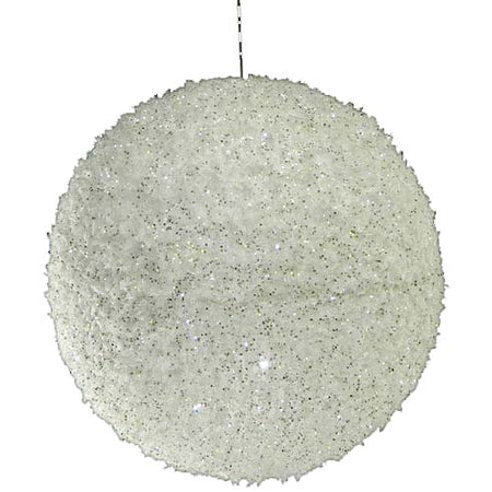 Ball Ornament, White with Snow & Ice, 250mm