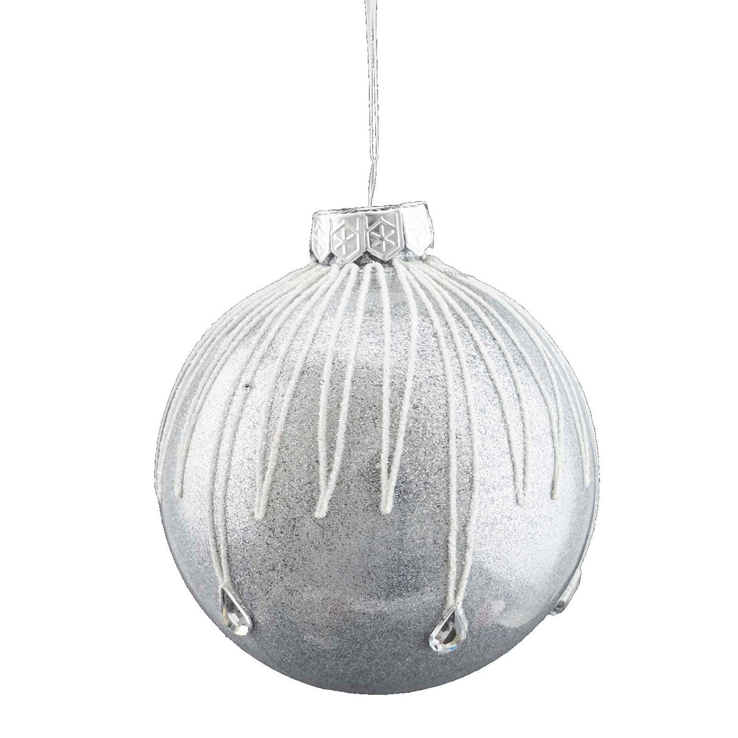 Ball Ornament, Silver with Bead Drops, 100mm