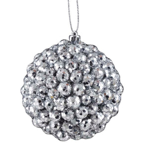 Ball Ornament, Silver Popcorn with Glitter, 100mm