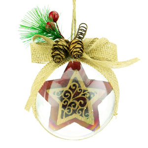 Ball Ornament, Clear with Red Wood Star, 75mm