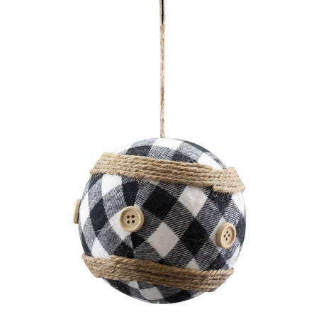 Ball Ornament, Plaid Fabric with Buttons, 100mm