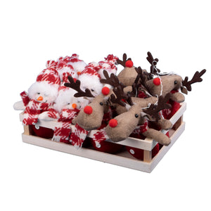 Plush Snowman/Moose Ornament in Plaid, 4.75in