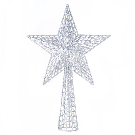 Silver Glitter Mesh Star Tree Topper, 14.5in