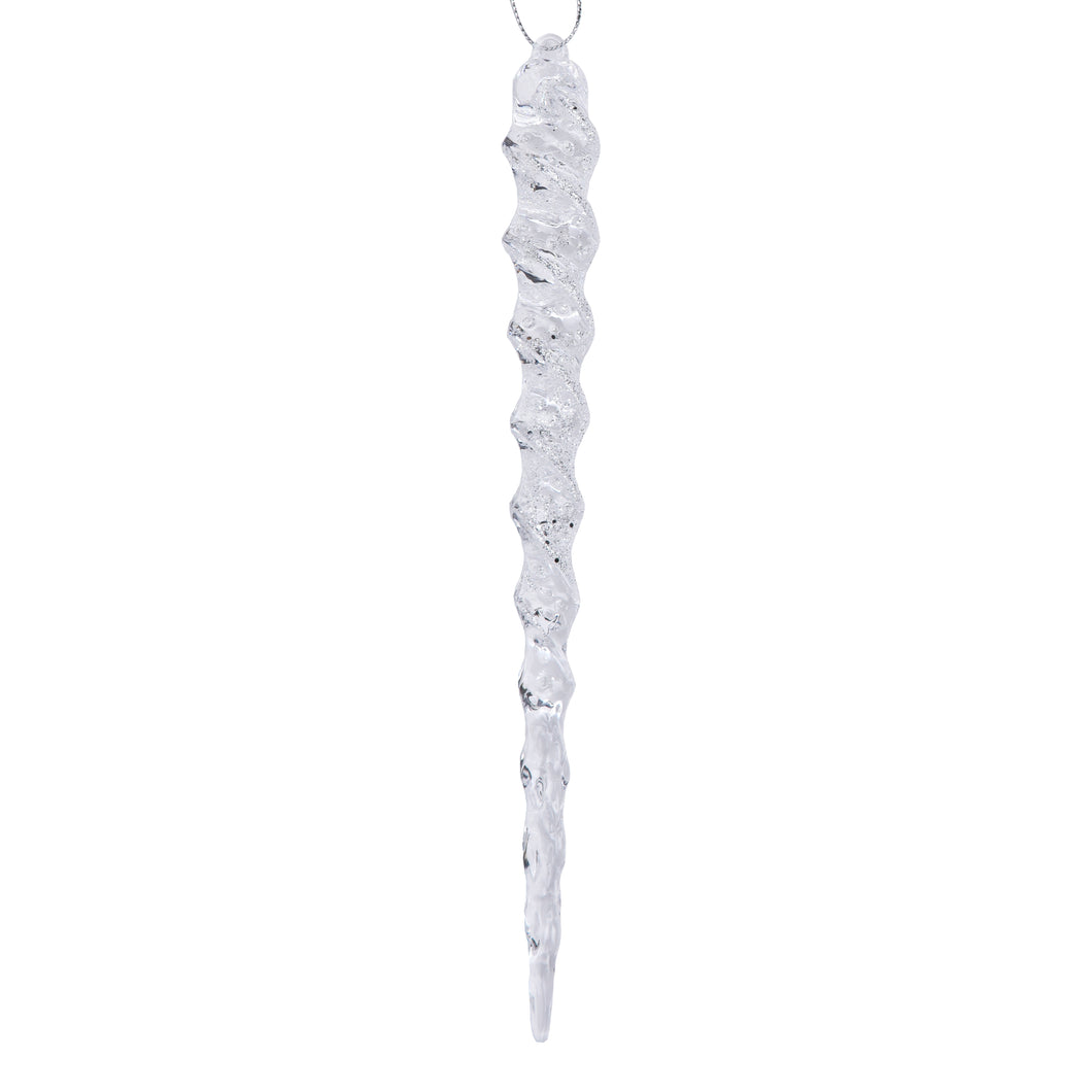 Clear Icicle Ornament with Silver Glitter, 9in