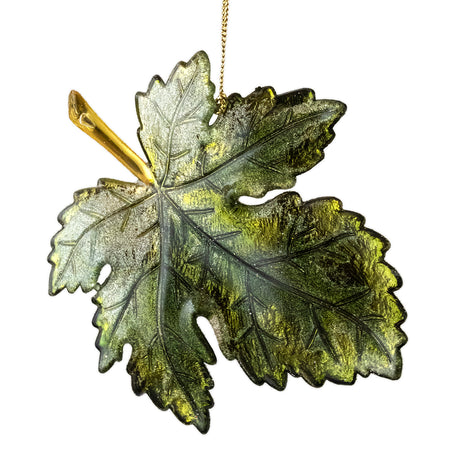 Clear Green with Gold Maple Leaf Ornament, 5in