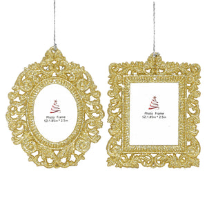 Gold Glitter Photo Frame Ornament, 4in, 2 Styles