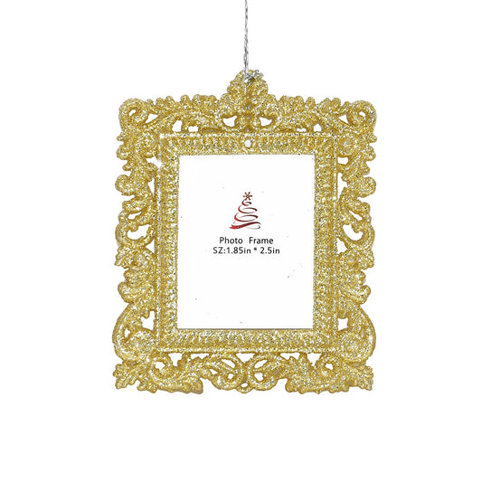 Gold Glitter Photo Frame Ornament, 4in, 2 Styles
