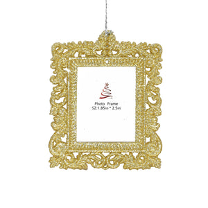 Gold Glitter Photo Frame Ornament, 4in, 2 Styles