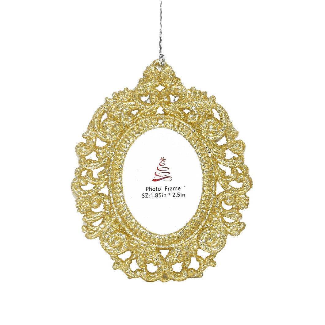 Gold Glitter Photo Frame Ornament, 4in, 2 Styles