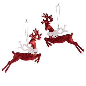 Red Glitter Reindeer Ornament, 5in, 2 Styles