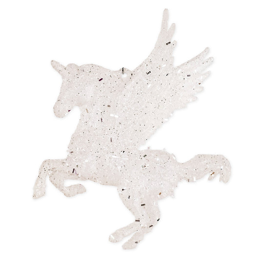 White Glitter Flying Unicorn Ornament, 5in