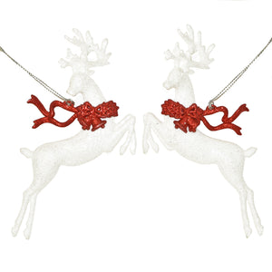 White Glitter Reindeer Ornament, 4in, 2 Styles