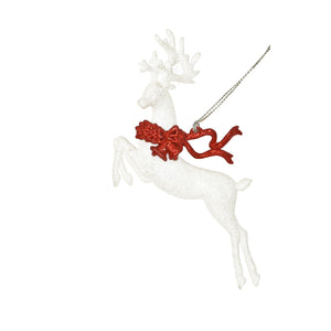 White Glitter Reindeer Ornament, 4in, 2 Styles